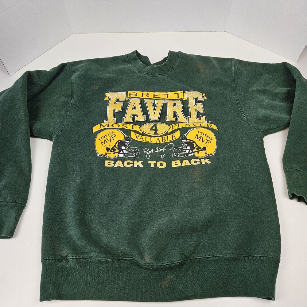 Vtg Green Bay Packers Brett Favre Sweater Sz L Football Crewneck Pullover read